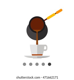 Cup of coffee served from cezve icon