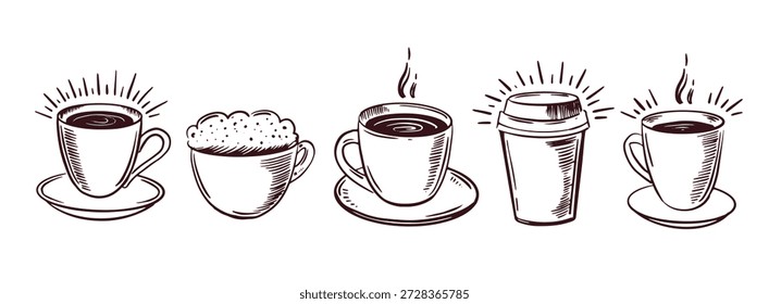 Cup coffee set hand drawn