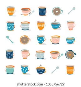 Cup of coffee set of modern vector illustration design.