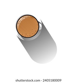 A cup of coffee with a shadow on a white background