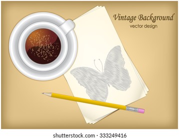 Cup of coffee with sheet on grange background