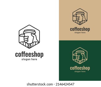 cup of coffee shop line art logo template