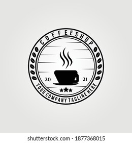 a cup of coffee, coffee shop logo vector illustration design, cafe logo design, badge logo coffee store