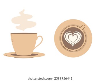 A cup of coffee - side view and view from above. Modern flat vector illustration isolated on white background