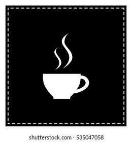 Cup of coffee sign. Black patch on white background. Isolated.