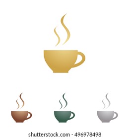Cup of coffee sign. Metal icons on white backgound.