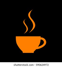 Cup of coffee sign. Orange icon on black background.