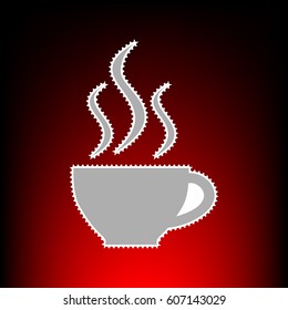 Cup of coffee sign. Postage stam or old photo style on red-black gradient background.