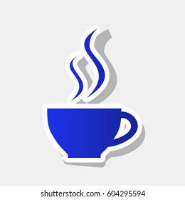 Cup of coffee sign. Vector. New year bluish icon with outside stroke and gray shadow on light gray background.