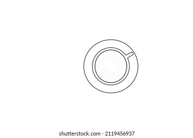 Cup of coffee simle illustaration, top view isolated on White background. Flat lay.