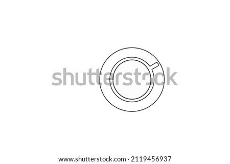 Cup of coffee simle illustaration, top view isolated on White background. Flat lay.