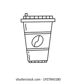 Cup of coffee in simple black and white doodle style isolated on white background. Vector hand drawn doodle illustration.