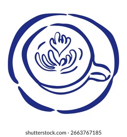 Eine Tasse Kaffee mit einfachen Blumenkunstschaum handgezeichnete Illustrationsvektor.