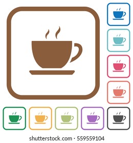 Cup of coffee simple icons in color rounded square frames on white background