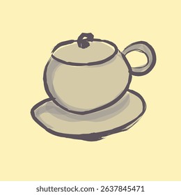 A cup of coffee sketch doodle hand drawing  retro style color design.jpg