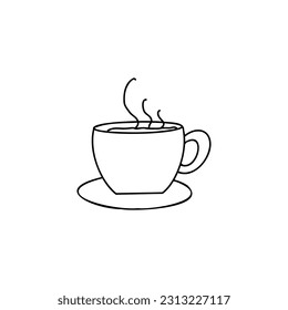 una taza de café, un bosquejo de un dibujo vectorial, aislado sobre un fondo blanco. una colección de vajilla