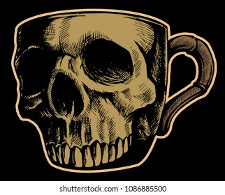 Cup of coffee with the skull, vector image.