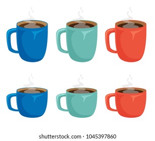 Cup of coffee with smoke isolated. Coffee cup vector illustration set