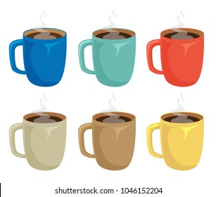 Cup of coffee with smoke isolated. Coffee cup vector illustration set
