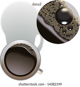 The cup of coffee with some froth on the surface. Vector illustration.