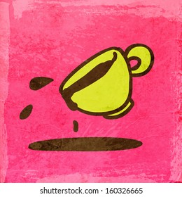 Copa de Café. Derrame. Ilustración de vectores de tracción manual, fondo de textura de papel de vintage