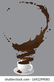 Cup of coffee with a splash, Illustration of coffee concept