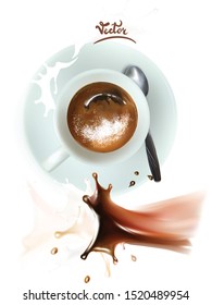 cup coffee splash milk splatter illustration vector