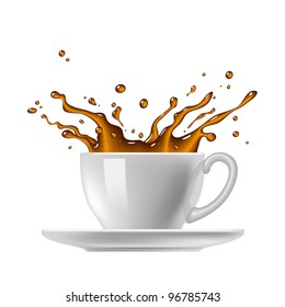 Cup Of Coffee With Splash. Vector Drawing.