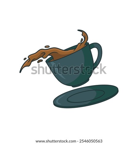 Cup of coffee with splash vector illustration. Flying splash coffee cup logo graphic design.