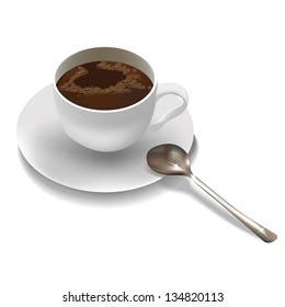 A cup of coffee and a spoon on a white background. Vector illustration