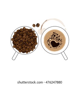 Cup of coffee with coffee stain. on white background vector illustration