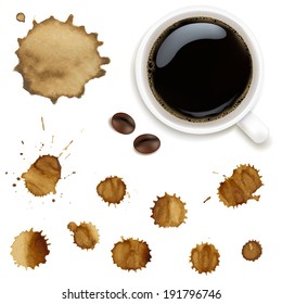 Cup Of Coffee With Stains Set, With Gradient Mesh, Vector Illustration