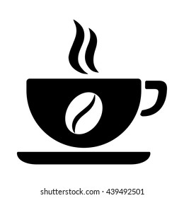 cup of coffee with steam and coffee bean black simple icon