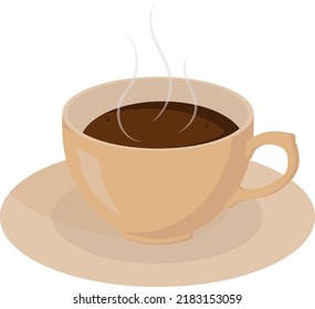 Eine Tasse Kaffee mit Dampf in einer beigen Tasse einzeln auf weißem Hintergrund. Flaches Vektorgrafik-Design. Aromatisches heißes Getränk.