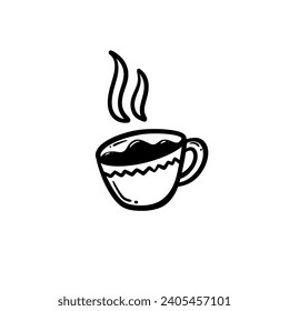 cup of coffee with steam doodle vector illustration 