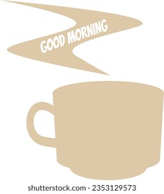 A cup of coffee with steam and the inscription "good morning"