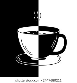 Cup of coffee and steam over it in black and white. For logo and advertising of coffee shop, for design of showcase of coffee house, for flyers. Vector illustration