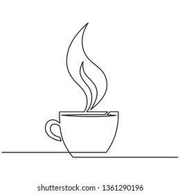 Cup of coffee, steam over Cup is drawn by one line on a white background. Single line drawing. Continuous line. Vector