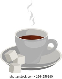 Cup of coffee with sugar cubes, illustration, vector on white background