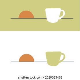 Cup of coffee and sunset vector with golden color.