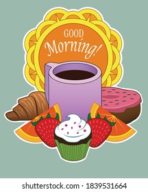 A cup of coffee surrounded by breakfast treats.