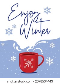 Cup of coffee swathed in scarf. Winter background.