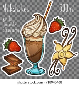 A cup of coffee, sweets and berries icon set for packaging, leaflets, goods.