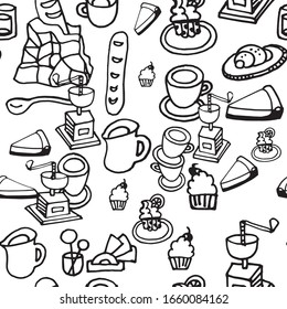 cup of coffee and sweets doodle line art