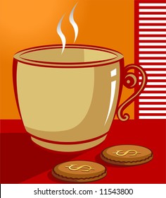  cup of coffee in a table with dollar biscuit	