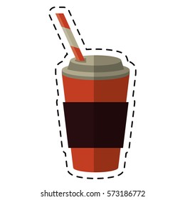 cup coffee take away with cap straw - dot line