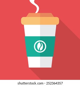 Cup of coffee for take away. Flat icon design.