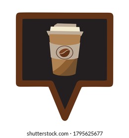Cup of coffee to take away . Coffee mug in a speech square bubble. Vector flat illustration. Coffee icon.