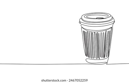 Cup coffee take away one line continuous. Cup of coffee line art. Hand drawn vector art.