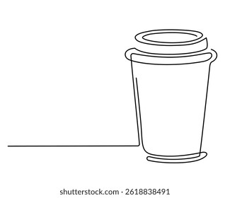 Cup of coffee take away one line continuous. Line art, isolated on white background.